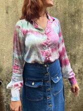 Load image into Gallery viewer, Crimson Carnival Tie Dye Satin Shirt