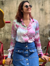 Load image into Gallery viewer, Crimson Carnival Tie Dye Satin Shirt