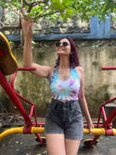 Load image into Gallery viewer, Candy Crush Ribbed Halter Tie Dye Crop Top