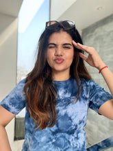 Load image into Gallery viewer, Splashy Navy Blue Tie Dye T shirt