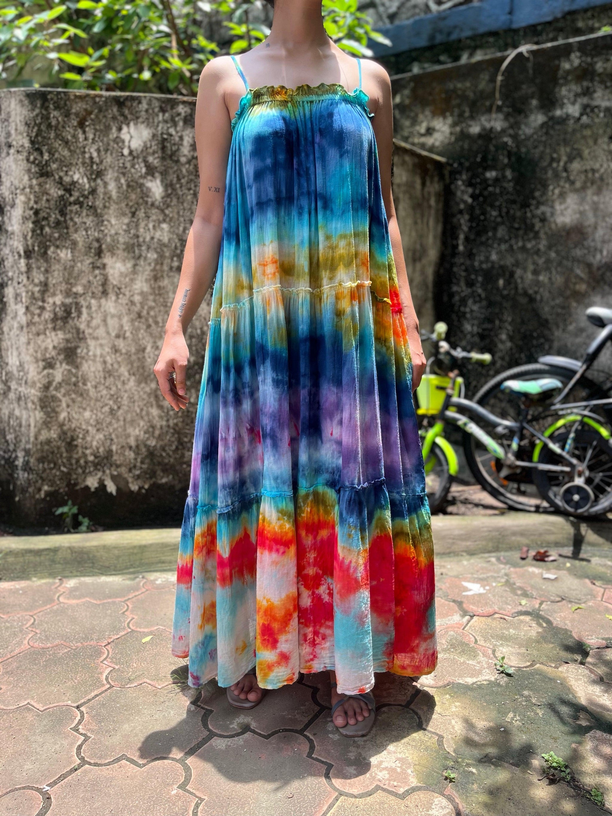 knee length dresses for ladies Pink Dip Dye Print Maxi Dress – Gabi Swimwear main image 0