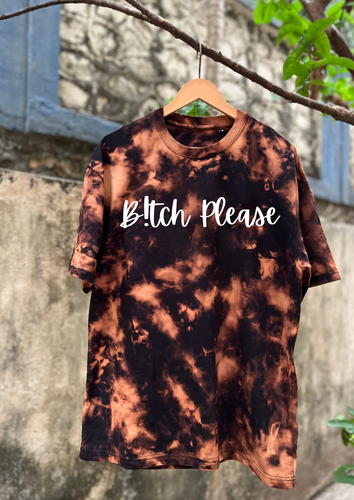 Front view of Bitch Please oversized tie-dye t-shirt in multicolor