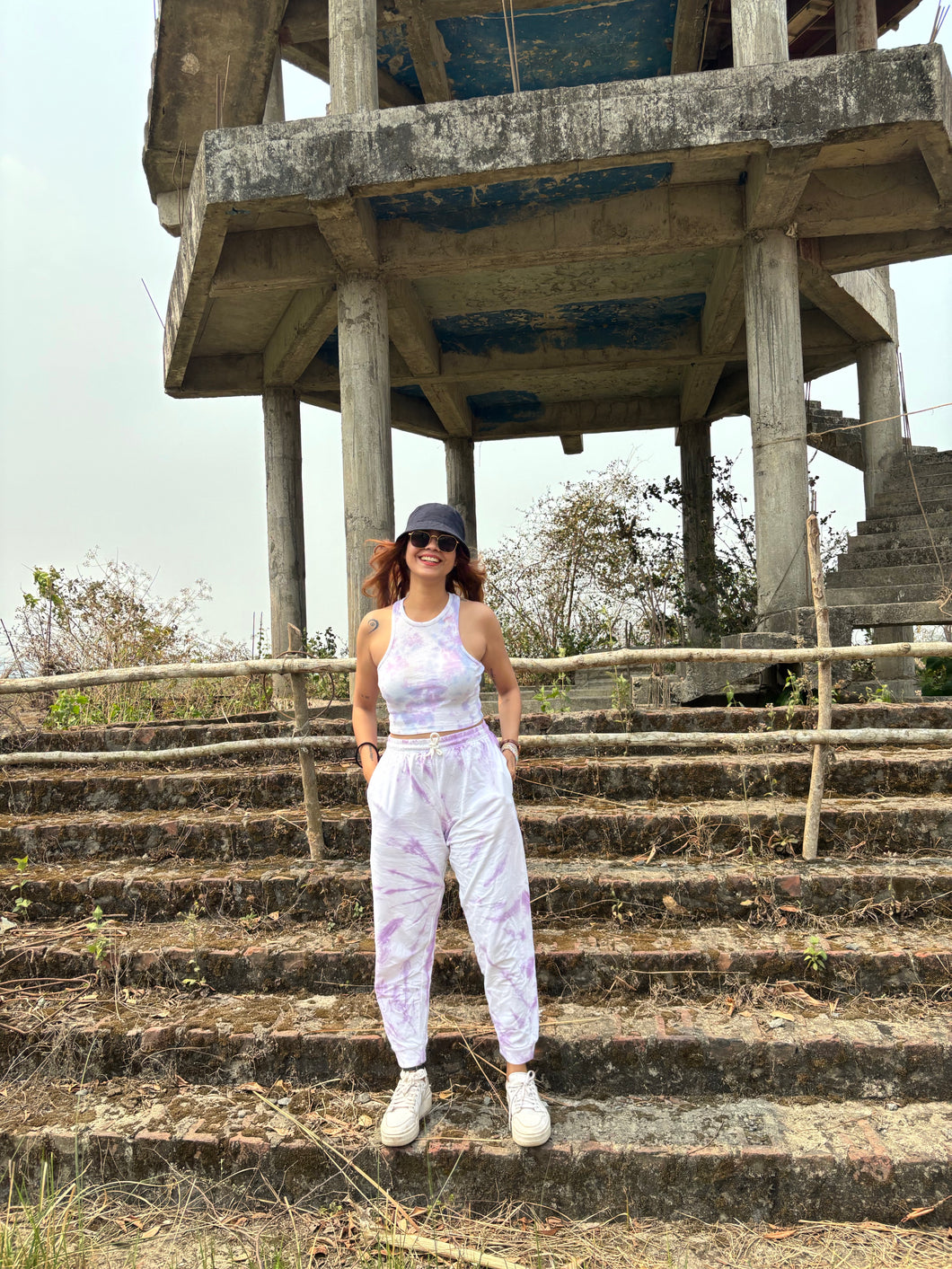 Lavender Lounge Look Tie Dye Ribbed Crop Top Coord Set